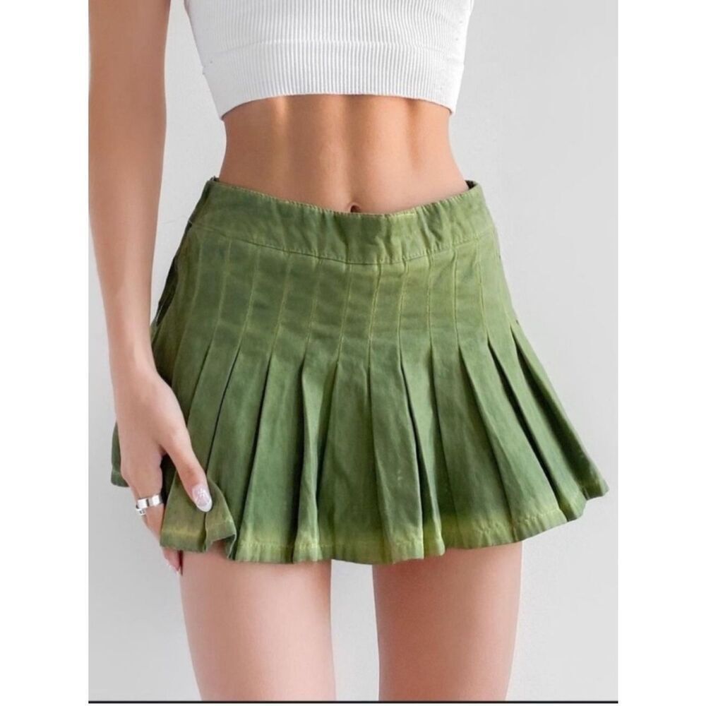 BDG Skort Micro Mini Pleated Skirt Acid Washed Denim Cotton Green Size S